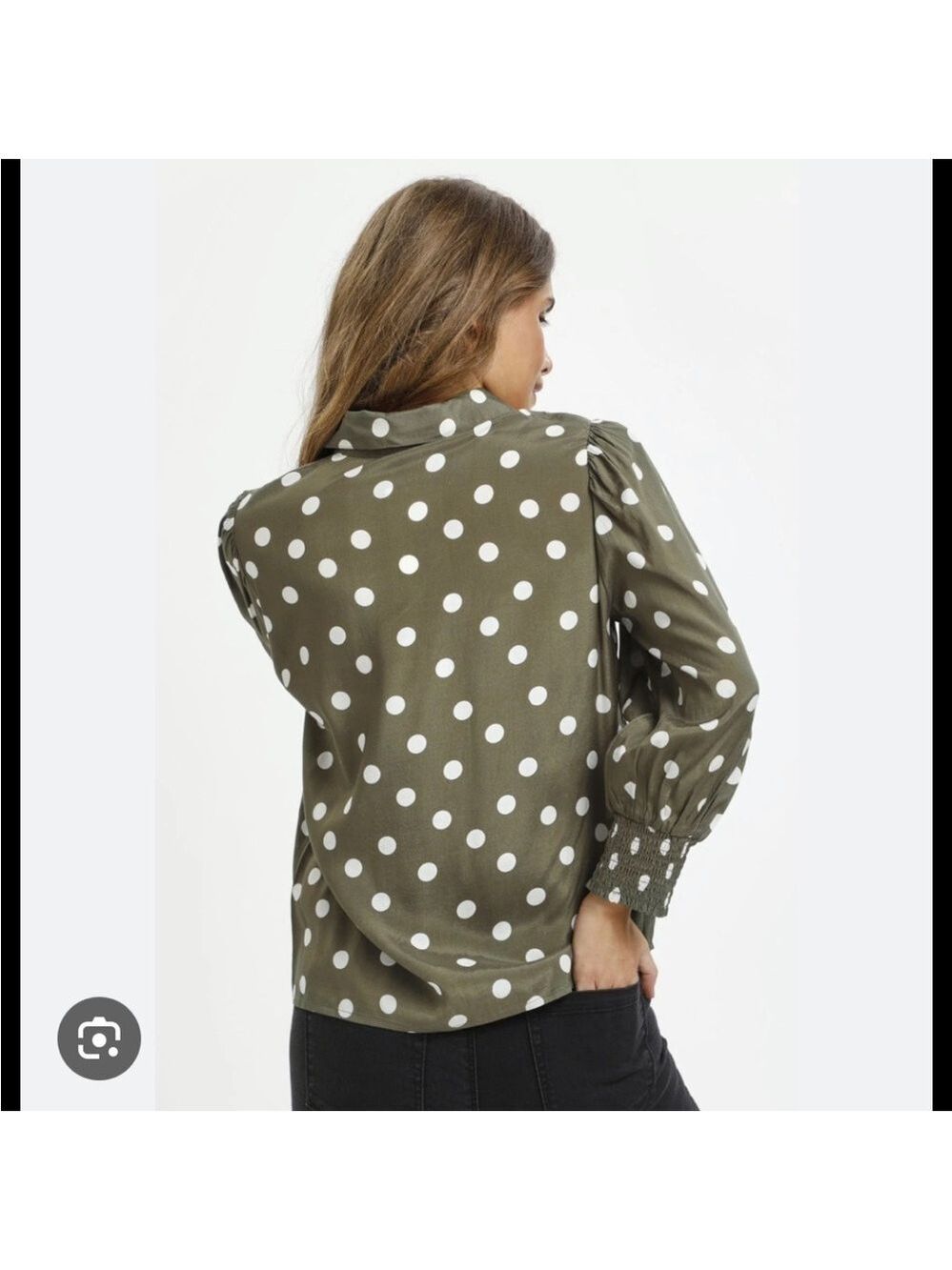 Kaffe  Olive Polka Dot Blouse Size 36 Small -Medium - Picture 2 of 10